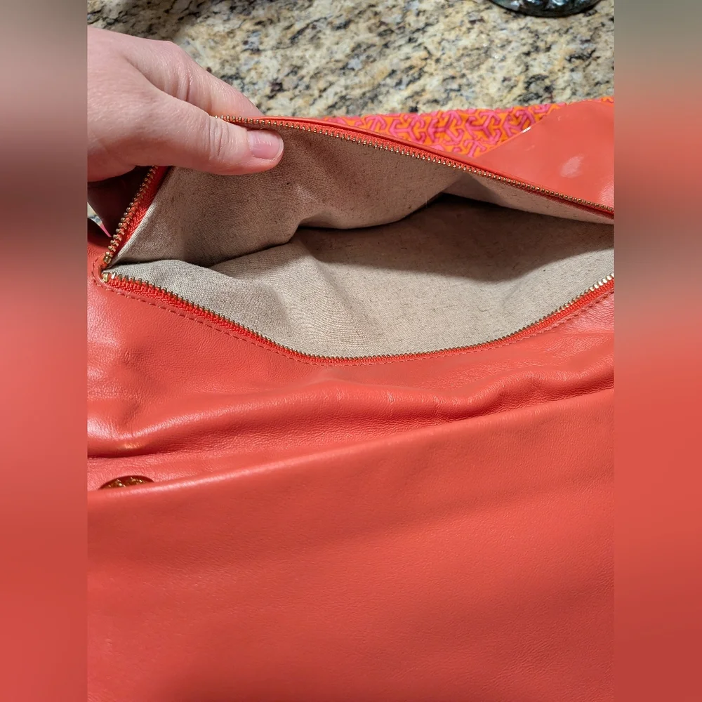Tory Burch Pink Coral Purse Clutch with Gold Accents - Picture 5 of 16